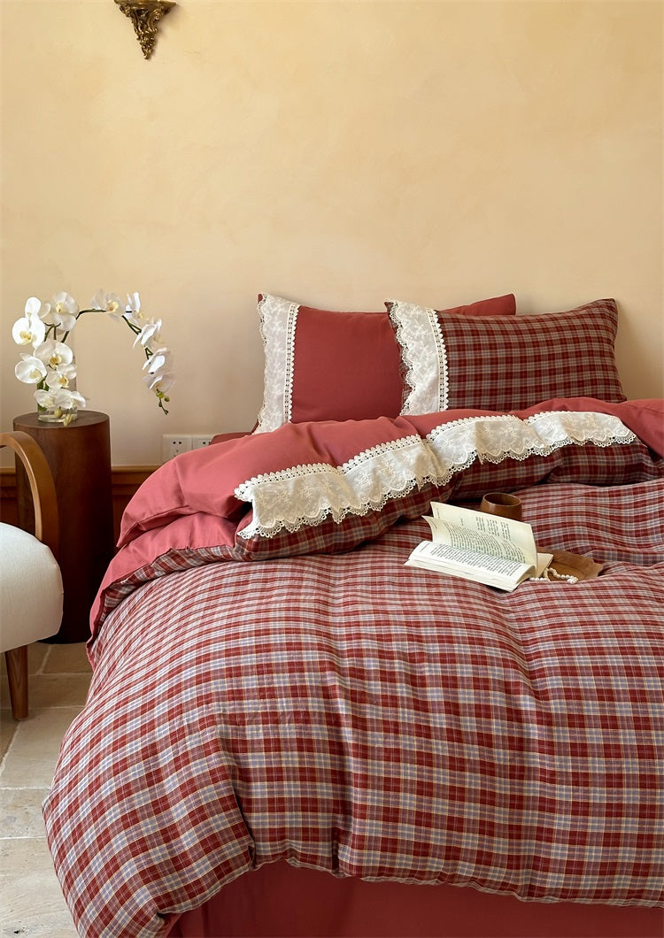 French Vintage Angora Red Plaid Set