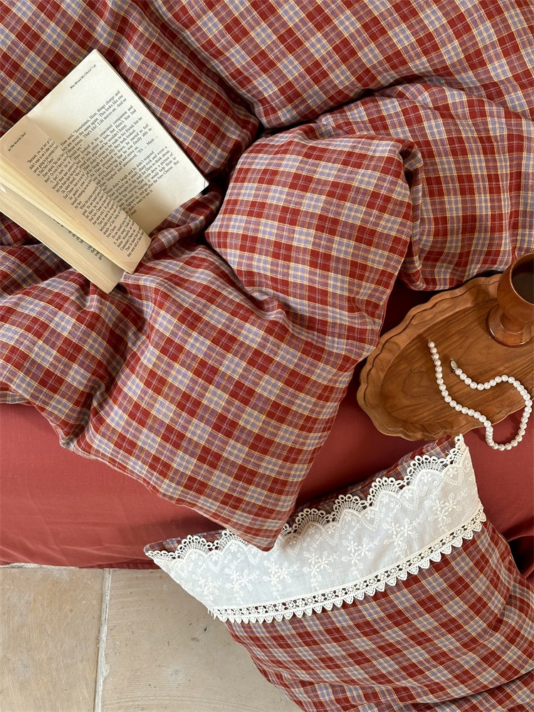 French Vintage Angora Red Plaid Set