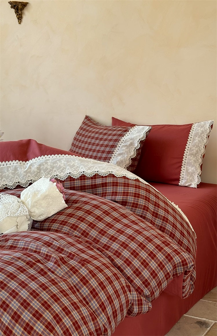 French Vintage Angora Red Plaid Set