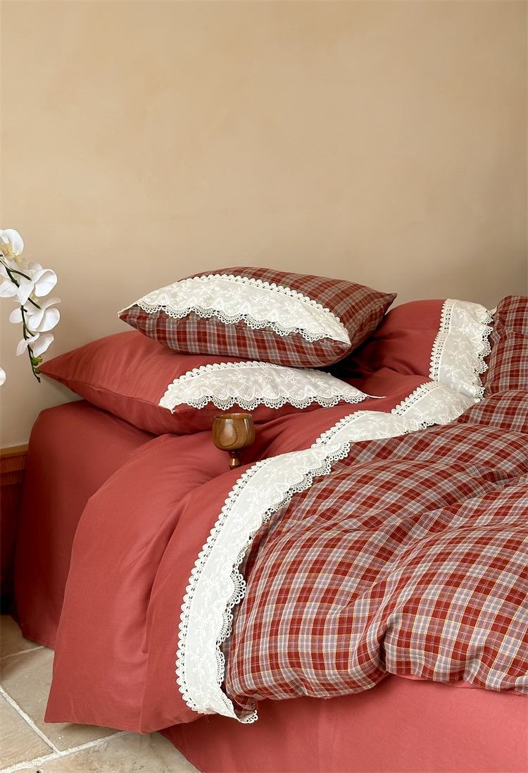 French Vintage Angora Red Plaid Set
