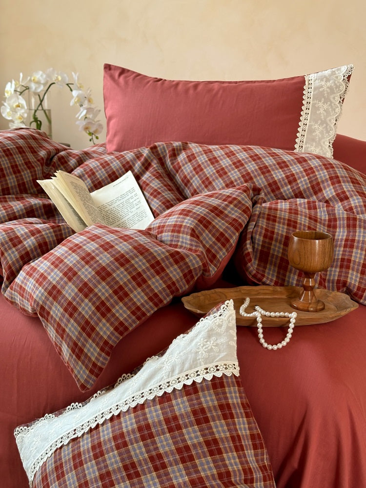 French Vintage Angora Red Plaid Set