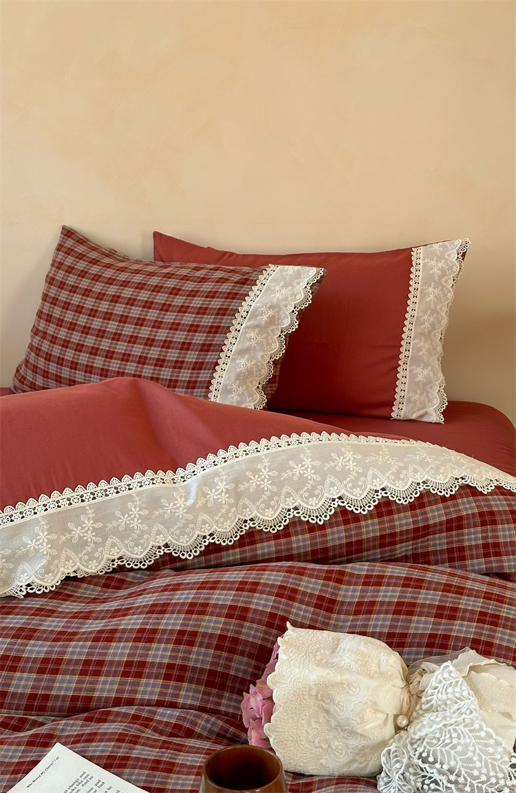 French Vintage Angora Red Plaid Set
