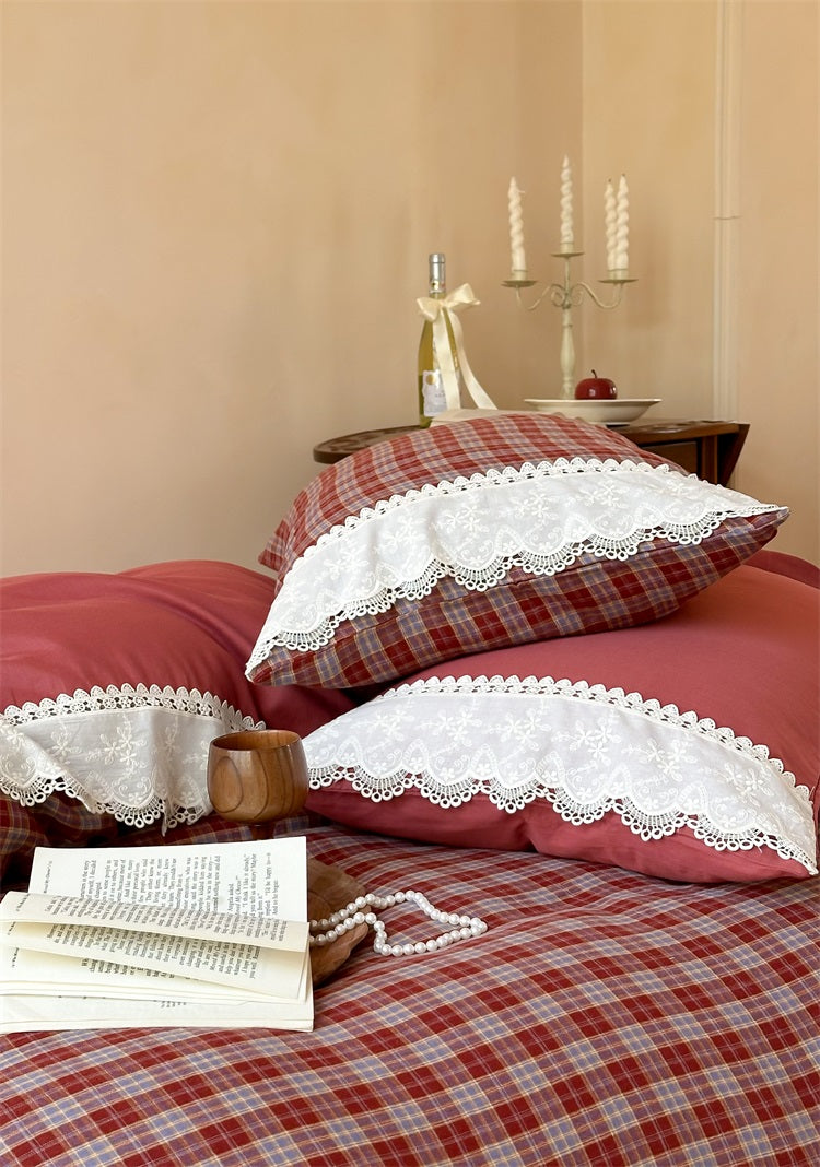 French Vintage Angora Red Plaid Set