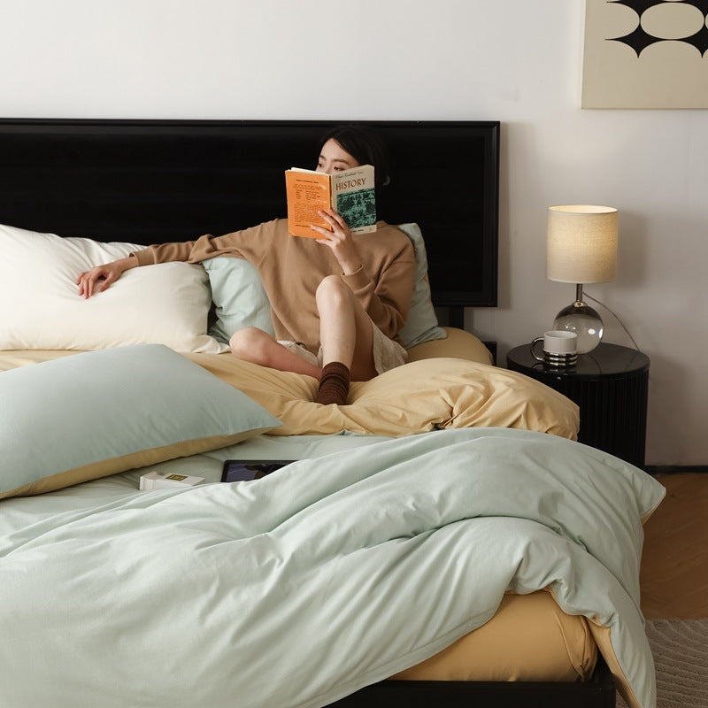 Pure Cotton Two-Tone Knitted Jersey Bedding Set