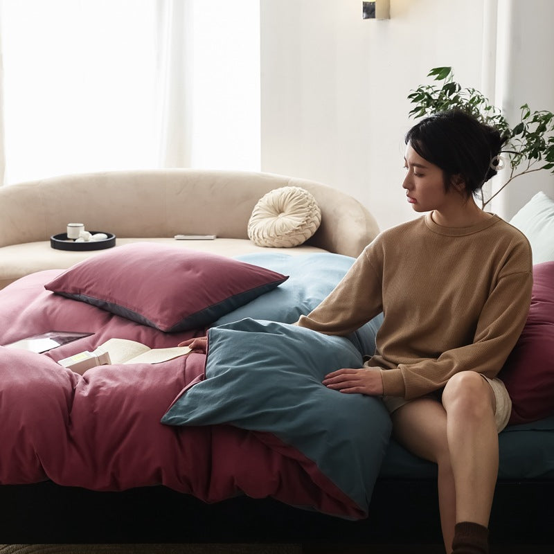 Pure Cotton Two-Tone Knitted Jersey Bedding Set