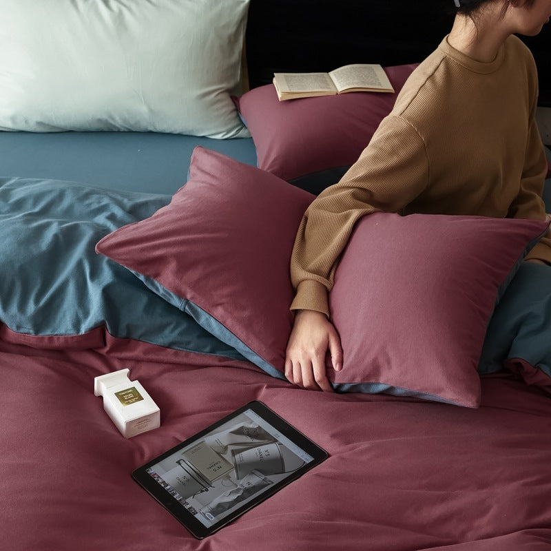 Pure Cotton Two-Tone Knitted Jersey Bedding Set