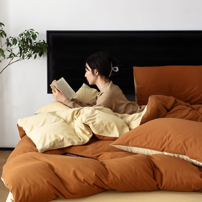 Pure Cotton Two-Tone Knitted Jersey Bedding Set