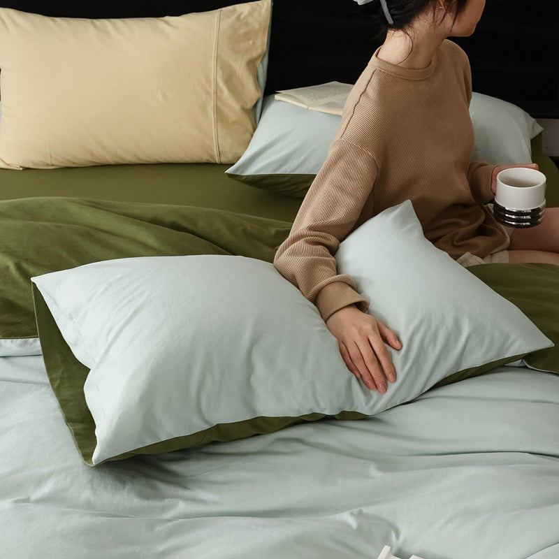 Pure Cotton Two-Tone Knitted Jersey Bedding Set