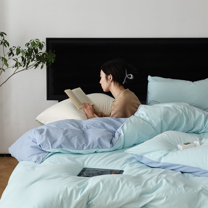 Pure Cotton Two-Tone Knitted Jersey Bedding Set
