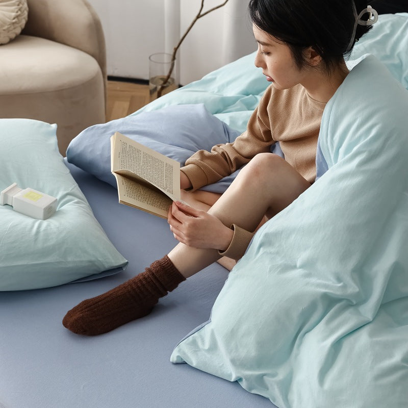 Pure Cotton Two-Tone Knitted Jersey Bedding Set