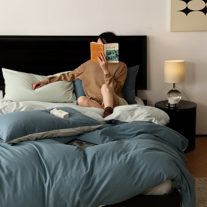 Pure Cotton Two-Tone Knitted Jersey Bedding Set