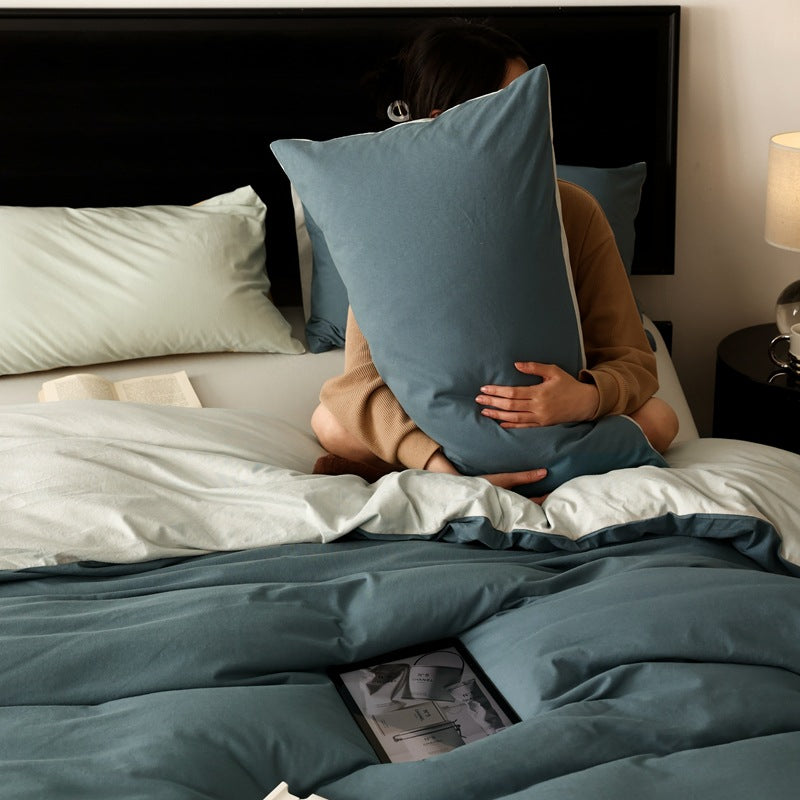 Pure Cotton Two-Tone Knitted Jersey Bedding Set