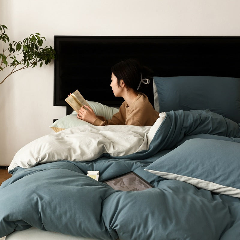 Pure Cotton Two-Tone Knitted Jersey Bedding Set