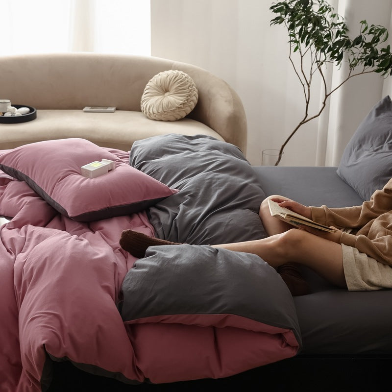 Pure Cotton Two-Tone Knitted Jersey Bedding Set