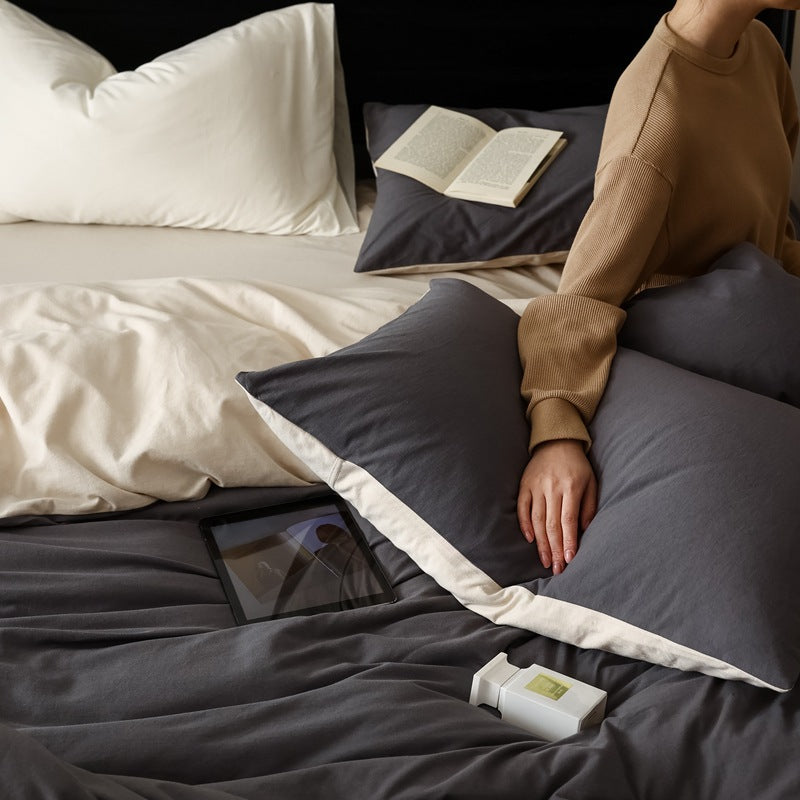 Pure Cotton Two-Tone Knitted Jersey Bedding Set