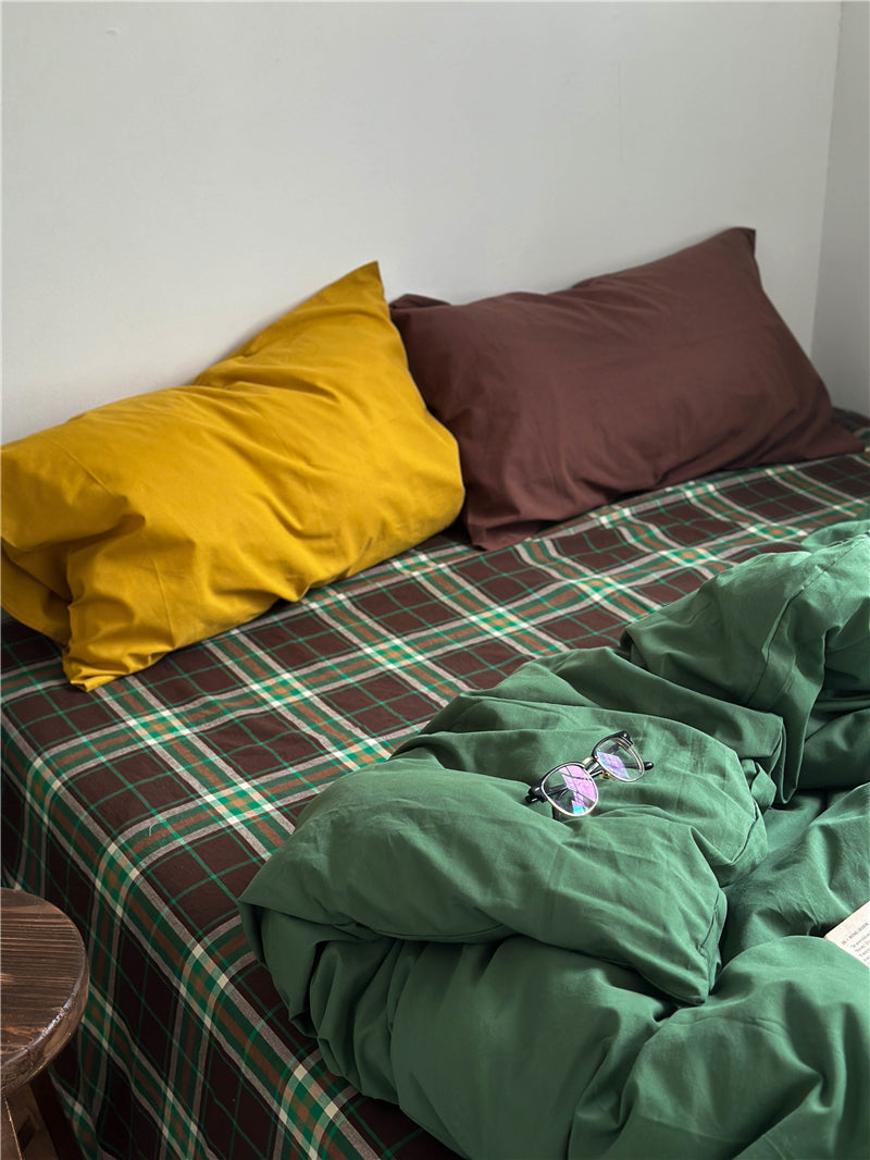 Retro Green Checkered Cotton Set